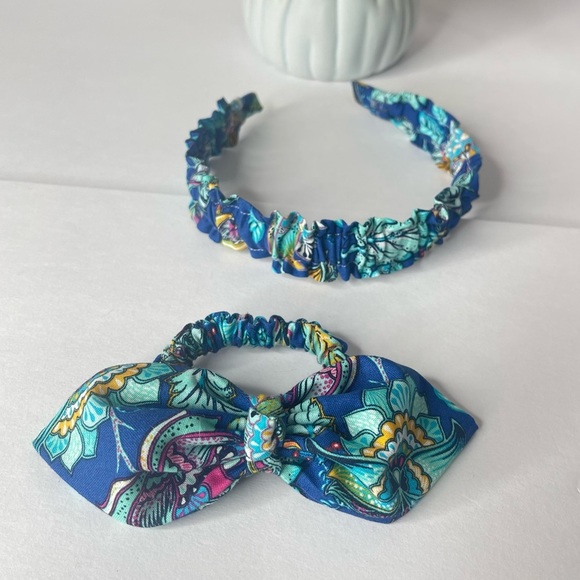 Ruffle Headbands end Scrunchie Set Girls Handmade Hair floral blue - Picture 8 of 13